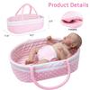 3 Pcs Reborn Baby Doll Accessories Set Bassinet + Blanket + Diaper, Thick Foldable Baby Doll Cradle Beds for 16-18 Inch Newborn Dolls Girl, Soft Sleep Babydoll Carrier Reborn Doll Accessories Pink view 4