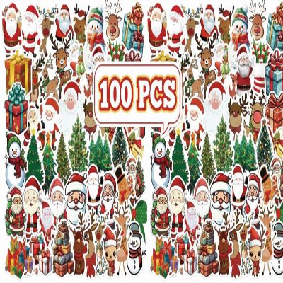 100 Pcs Christmas Stickers, Cute Christmas Decorative Stickers, Vinyl Waterproof Holiday Decorations, Bulk Crafts Decorations for Laptop Water Bottle Card