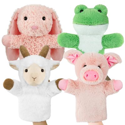 4 PCS 11 Inch Farm Animal Hand Puppet Set Soft Realistic Plush Puppets Toys Goat, Pig, Rabbit, Frog Puppet for Kids Ages 1-3, 4-8, Toddlers and Adults to Tell Stories and Role Play