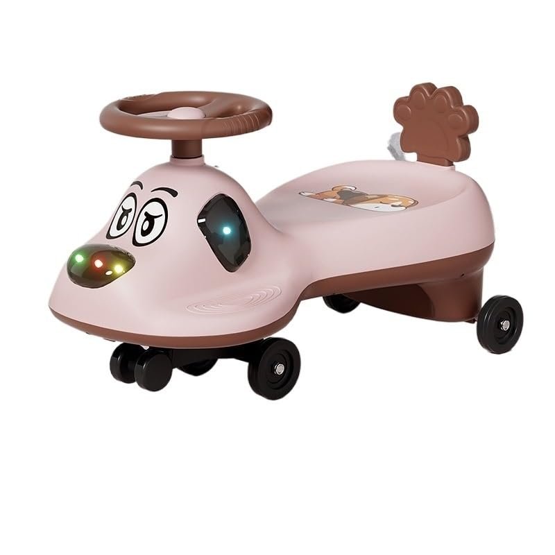 Wiggle Car Wiggle Car Music Light Anti-Rollover Swing Car Silent Flash Wheel Twist Turn Wiggle Movement to Steer for Ages 2 Years and Up Twisting Cars(Pink,Normal Wheel)