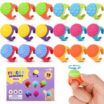 18 Pack Fidget Toys for Kids: Sensory Rings Fidget Spinners - Sensory Toys for Autism ADHD Special Needs- Stress Relief Quiet Fidgets for Classroom - Gifts Prizes Bulk Stocking Stuffers
