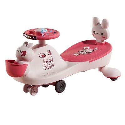 Wiggle Car Wiggle Car Music Light Swing Car Swing Silent Flash Wheel Twist Turn Wiggle Movement to Steer for Ages 1 Years and Up Twisting Cars(Pink,No Push Handle)