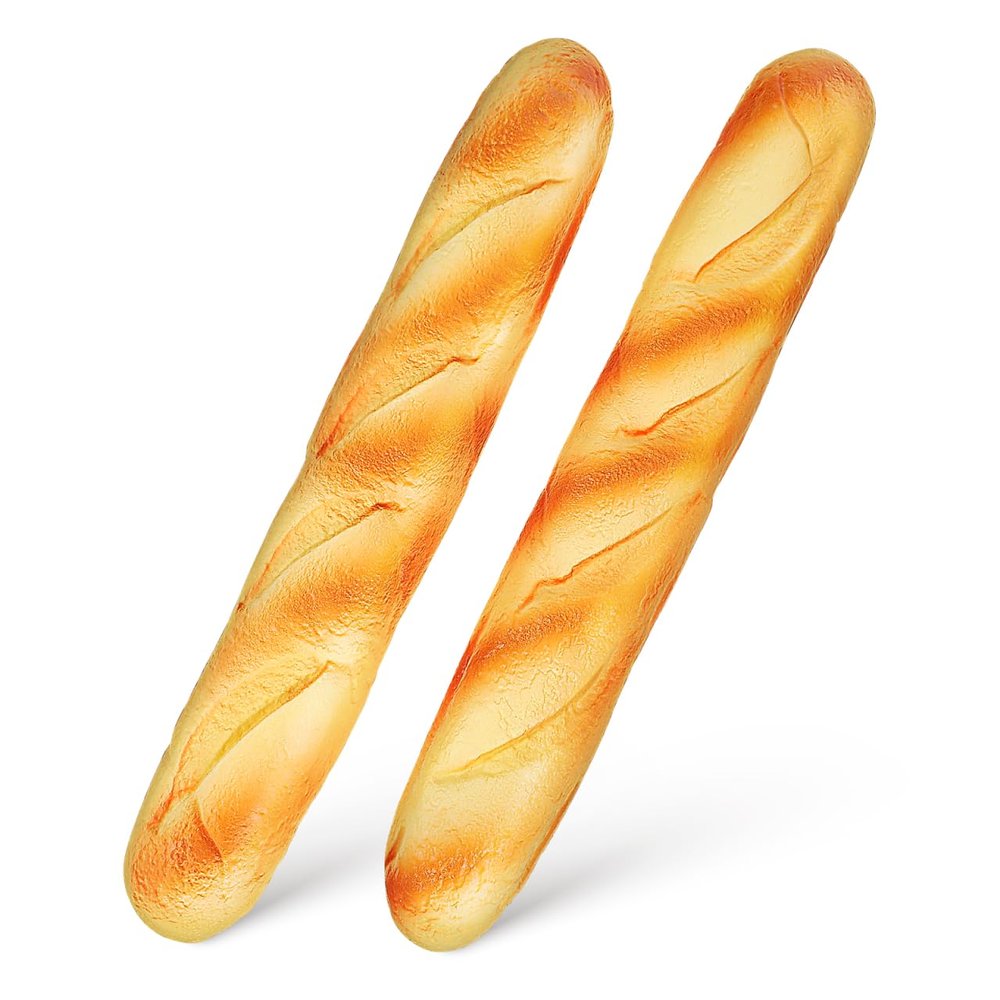 FAVOMOTO 2PCS Artificial French Long Bread Loaf, French Baguette Photo Props Fake Dessert Cake Food Pretend Model Display for Photography Prop Kitchen Decoration