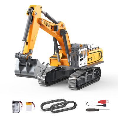 ADTHLIER Adult Metal Mini 1:50 Remote Control Excavator is a Screw-Driven Excavator that Comes with Two Batteries and a Carrying case. It's an for Model Enthusiasts and Children