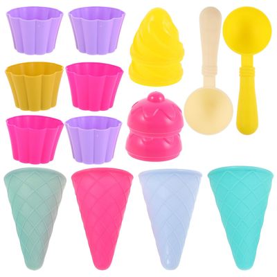 3Set Ice Cream Cone for Portable Beach Molds with Scoop for Outdoor Seaside Play Creative Role Play and Fine Motor Skill Development