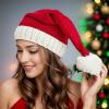 4 Pack Christmas Santa Hat, Classic White Red Knitted Beanie Plush Hats for Christmas Gifts,Holiday Santa Hat Party Decorations view 3