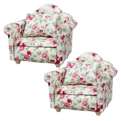 2Pcs Dollhouse Couch 1/12 Scale Floral Single Sofa Miniature Dollhouse Furniture Vintage Chair for Doll House Room Scene Decor Collectibles, Style 3