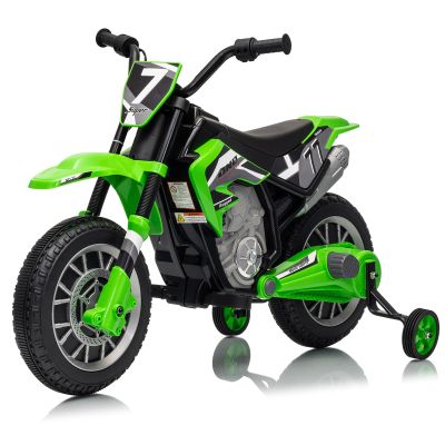 MUKIDY 12V Kids Motorcycle w/Treaded Tires, 3.1mph Top Speed Electric Bike for Kids, Training Wheels, Music & Bluetooth, Spring Suspension, Age 3-8 Year Old, Green