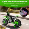 MUKIDY 12V Kids Motorcycle w/Treaded Tires, 3.1mph Top Speed Electric Bike for Kids, Training Wheels, Music & Bluetooth, Spring Suspension, Age 3-8 Year Old, Green view 3