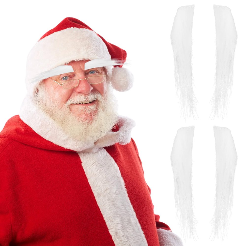 TOYANDONA Santa Claus Eyebrows - 2 Pairs Self Adhesive White Plush Fake Santa Eyebrows for Christmas Party Cosplay Costume Accessories Props