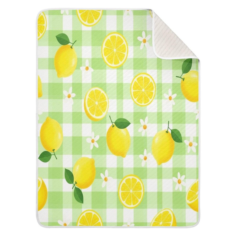 CUPADA Baby Blankets Infant Blanket Lemon Checkered Flower Green Toddler Blankets Soft Warm Personalized Nap Blanket for Daycare Stroller Cover