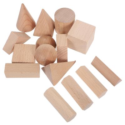 Abaodam 15pcs Natural Beechwood Geometric Shapes Blocks Wooden Cubes for Stacking Spatial Awareness Montessori Educational for Preschool Elementary Classroom Home Use