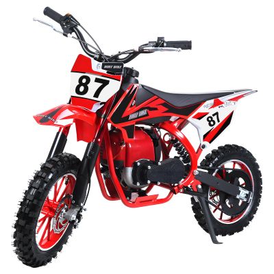 49cc 4-Stroke Kids Dirt Bike for Ages 8-14, Gas Powered Pit Bike & Mini Dirt Bike with 10" Off-Road Tires, Front & Rear Disc Brakes & Soft Seat Cushion