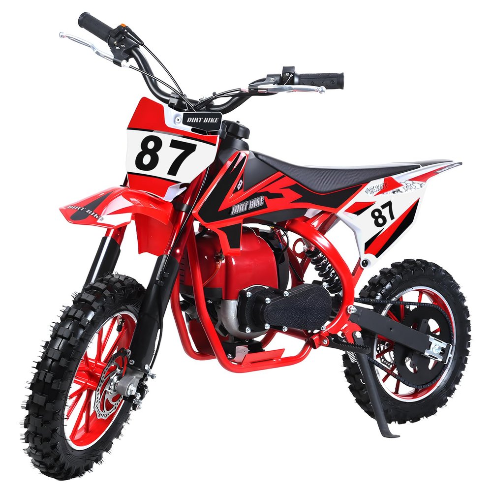 49cc 4-Stroke Kids Dirt Bike for Ages 8-14, Gas Powered Pit Bike & Mini Dirt Bike with 10" Off-Road Tires, Front & Rear Disc Brakes & Soft Seat Cushion