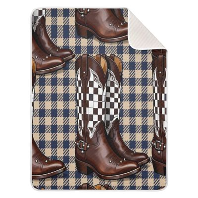 CUPADA Baby Blankets Infant Blanket Checkered Cowboy Boots Toddler Blankets Soft Warm Personalized Nap Blanket for Daycare Stroller Cover