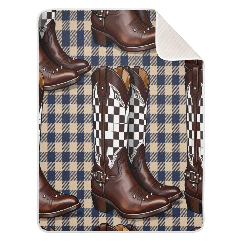 CUPADA Baby Blankets Infant Blanket Checkered Cowboy Boots Toddler Blankets Soft Warm Personalized Nap Blanket for Daycare Stroller Cover