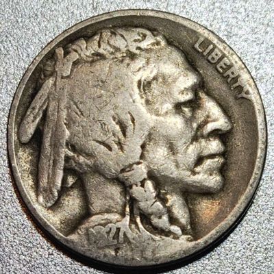 1927 Buffalo Nickel, United States Five Cents Coin, Vintage Currency