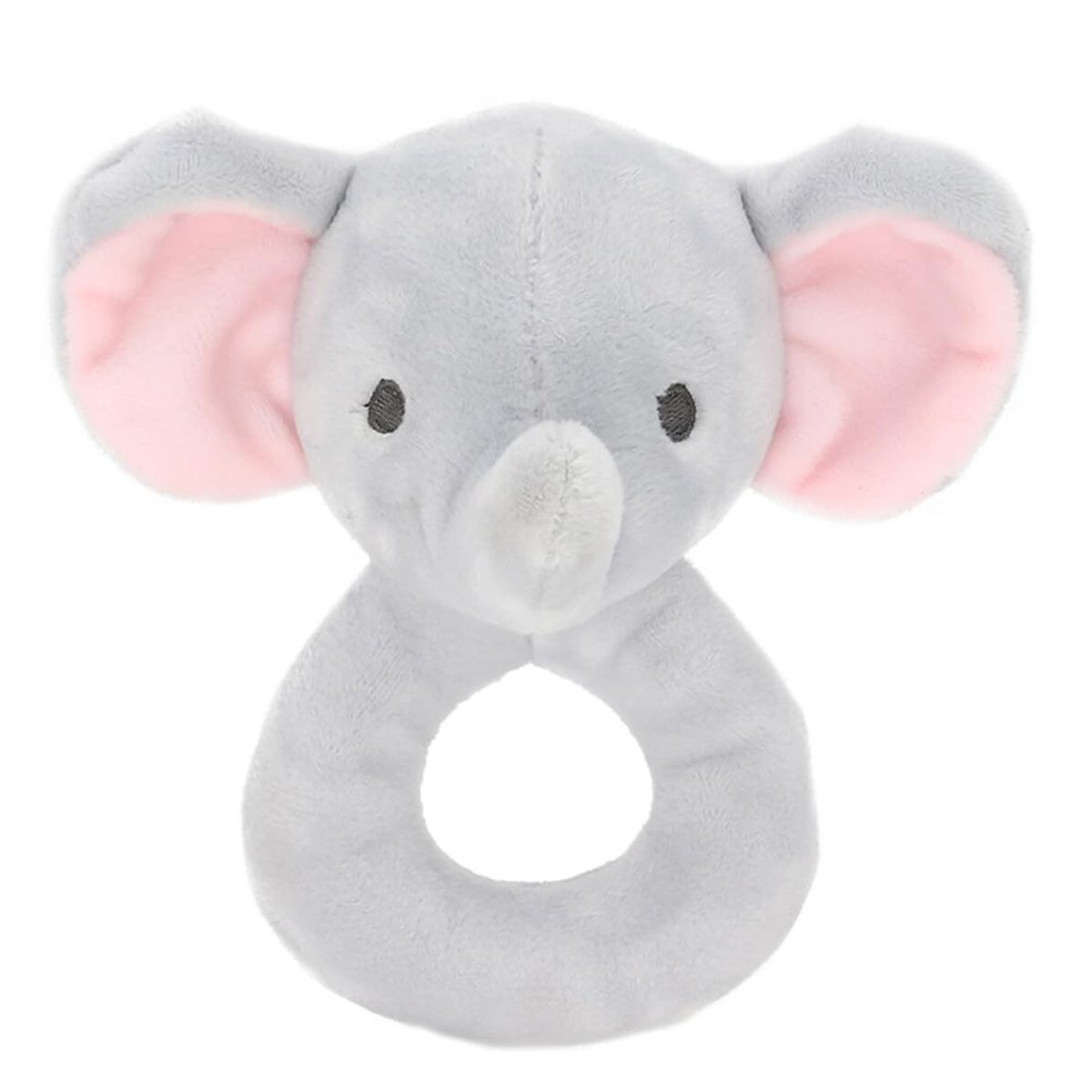 Abaodam 2pcs Plush Elephant Hand Rattle Soft Stuffed Animal with Built Bells for Newborn Sensory Stimulation and Hand-Eye Coordination Development