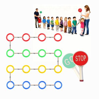 16-Ring Colorful Walking Rope for Preschool - Detachable Safety Line Rope with Smiley Textured Rings, with 1 pcs GO/Stop Sign Handheld