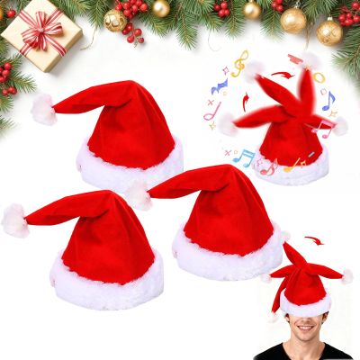 Singing & Dancing Electric Christmas Santa Hat,New Soft Funny Similarlyl Electric Christmas Hat for Unisex Christma Decor (3Pcs)