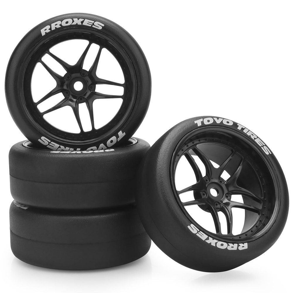 1/10 RC Drift Tires, daitoku 12mm RC Rally Racing Tires and Wheels for Tamiya Traxxas HPI KYOSHO XV02 XV01 TT01 TT02 PTG2 A959 - Style C (Black)