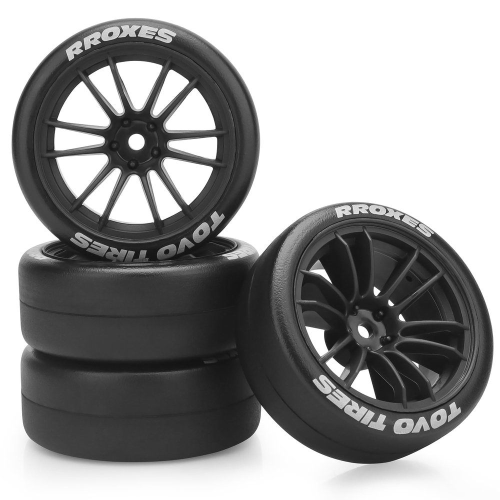 12mm RC Drift Tires and Wheels, daitoku 1/10 RC Rally Racing Tires for Tamiya Traxxas HPI KYOSHO XV02 XV01 TT01 TT02 PTG2 A959 - Style D (Black)