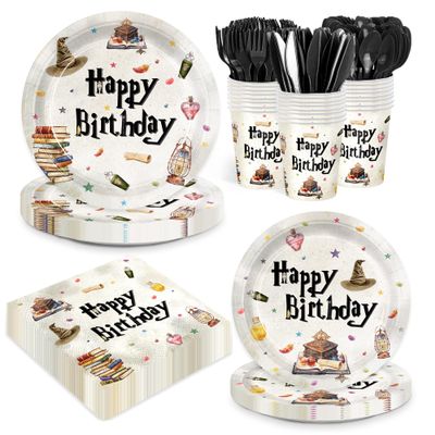 168pcs Magical Wizard Plates Napkins Birthday Party Decorations Disposable Paper Cups Tableware Set Magical Party Supplies for Kids Boys Birthday Decor 24 Guests