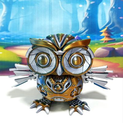 3D Printed Cyber Owl Figurine, Articulated Owl Bird Toy-4.5" White and Pink Cyber Owl, Posable and Movable Cyber Owl -ACO-OBG