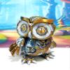 3D Printed Cyber Owl Figurine, Articulated Owl Bird Toy-4.5" White and Pink Cyber Owl, Posable and Movable Cyber Owl -ACO-OBG view 3