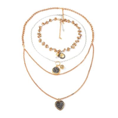 Retro Multi-Layer Stacked Alloy Geometric Pendant Chain Necklace,golden,75+7cm