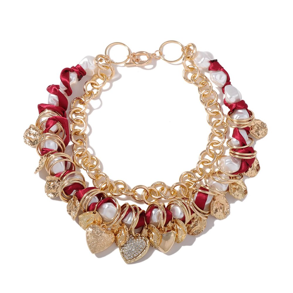Bohemian Multi-Layered Chain Imitation Pearl Layered Vintage Necklace,golden,45cm