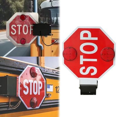 18'' LED Stop Sign for School Bus - High Visibility Aluminum Parking Signal Arm, Flashing, Automatic Retraction, Side-Mounted (2pcs) - Essential Safety Equipment