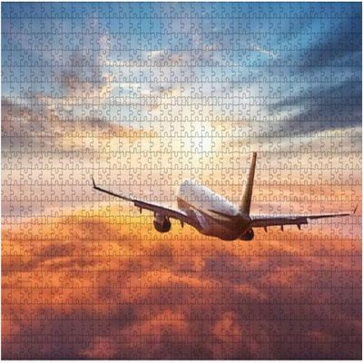 1000 Piece Commercial Airplane Sunset Jigsaw Puzzle - Wooden Material for Adults & Kids, Aircraft Theme, Educational Toy, Ideal, Family Entertainment, DIY Home Decor, Leisure Fun