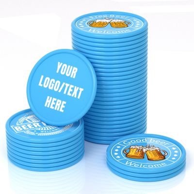 200-1000 PCS Custom Plastic Poker Chips,Double Sided Full Color Print,Personalized Drink Tokens,Imprint Your Own Personal Logo/Text/Image,Set for Bar,Party,Promotions and Wedding Favors (Light Blue)