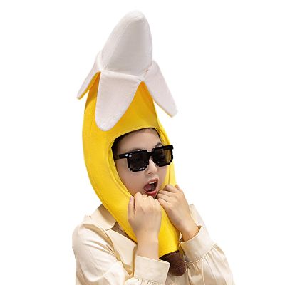 Banana Hats,Funny Plush Dress Up Hat Yellow Tropical Cosplay Headgear Cap Photo Props for Teen Holidays Men