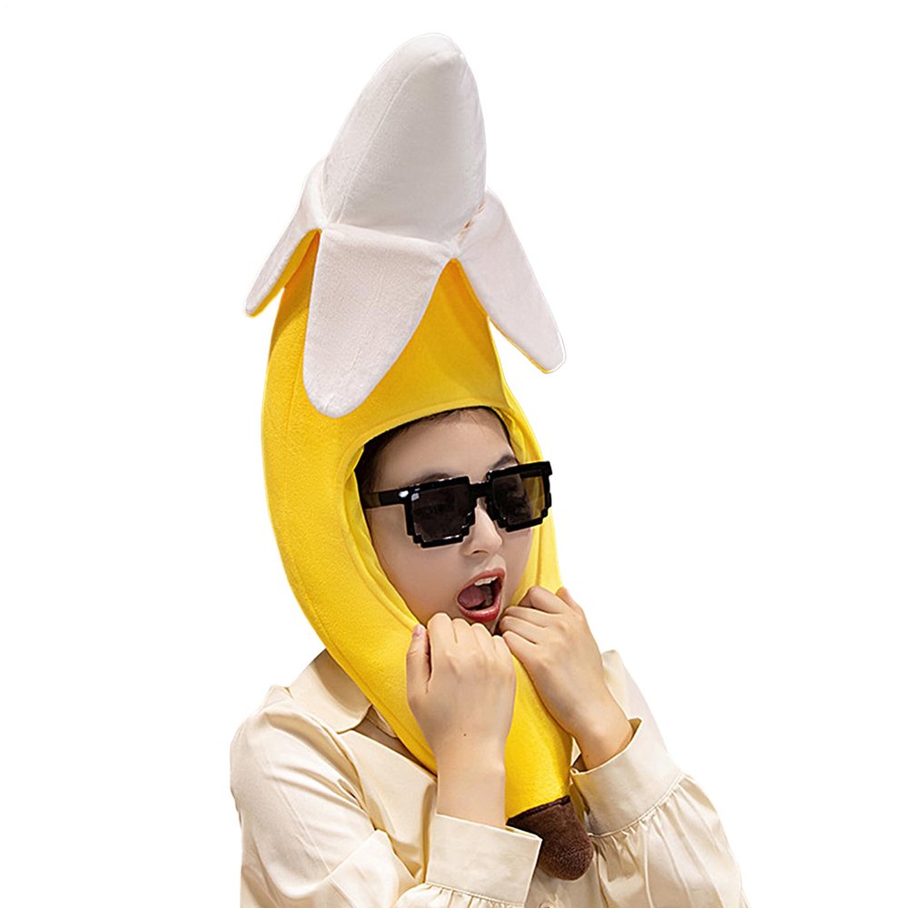 Banana Hats,Funny Plush Dress Up Hat Yellow Tropical Cosplay Headgear Cap Photo Props for Teen Holidays Men