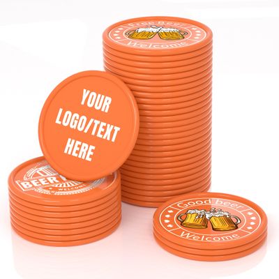 200-1000 PCS Custom Plastic Poker Chips,Double Sided Full Color Print,Personalized Drink Tokens,Imprint Your Own Personal Logo/Text/Image,Set for Bar,Party,Promotions and Wedding Favors (Orange Red)