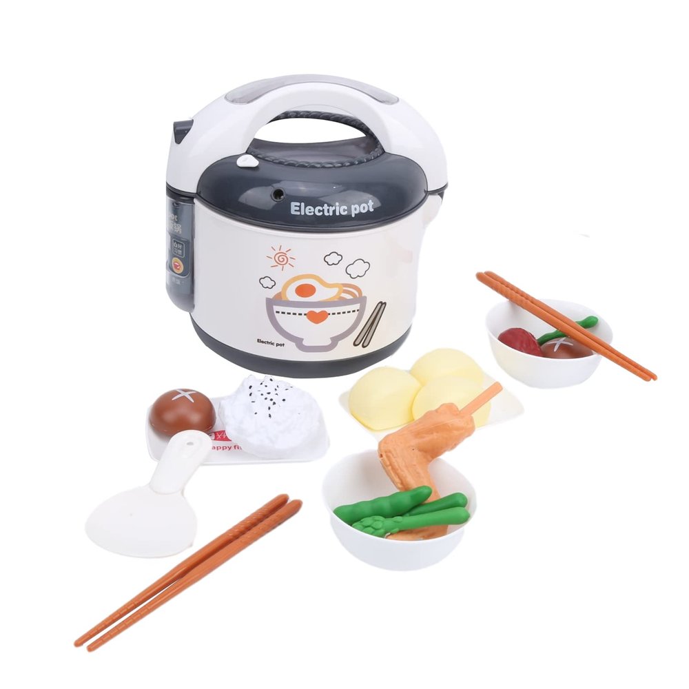 Kids Rice Cooker Toy, Plastic Simulation Children Kitchen Toy, Toy Rice Cooker for Kids Playset Playsets Cooking Appliances Toys Set Chef Preschool Childhood Onal Fun Cuttable Food Toys (Gray)
