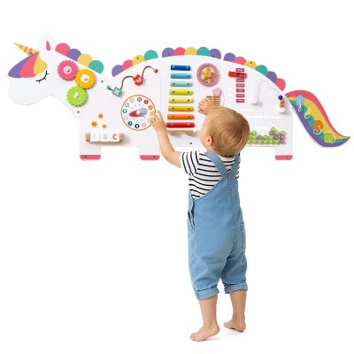 Costzon Activity Wall Busy Board, 11-in-1 Montessori Wooden Sensory Board Panels for Kids 3+, Wall-Mounted Toddler Learning Activity Center for Playroom, Daycare, Nursery, Classroom (White)