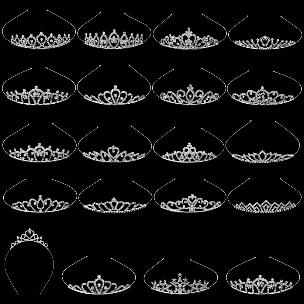 20 Pcs Princess Tiaras Bulk, Silver Crown Set with Rhinestones, Tiara Pack, Alloy Crowns and Tiaras for Wedding, Prom, Birthday Party, Pageant, Halloween, Bridal Accessories