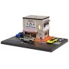1/64 Scale Japanese Street Corner Diorama Display, City Street Building with Parking Lot Car Garage, LED Lights, 11.7 * 7.9 * 5.1inches view 1