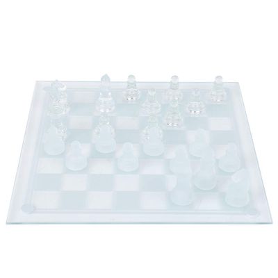 aqxreight 25x25cm Dull Polish Glass International Chess Set with Checkerboard and 32 Intricate Chessmen