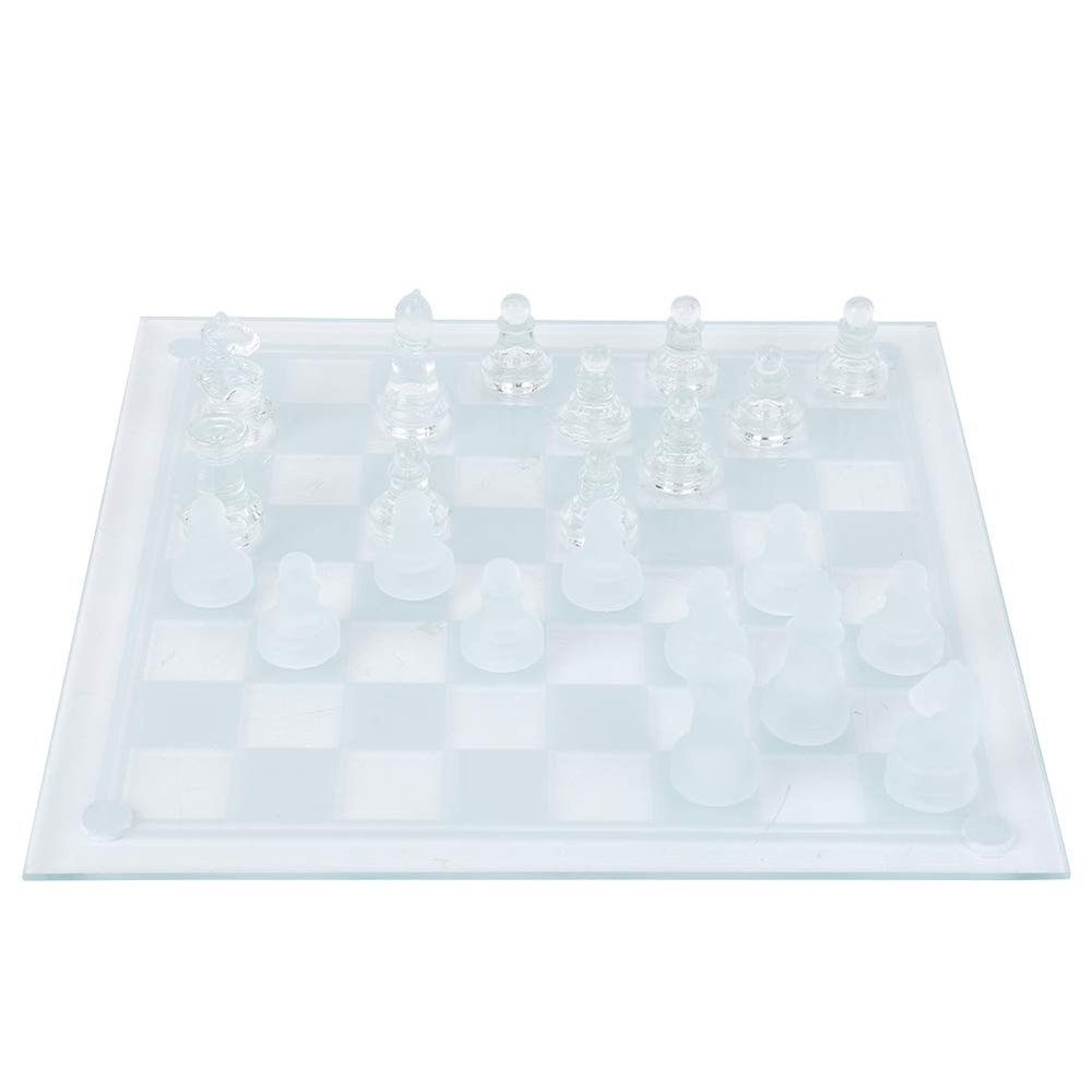 aqxreight 25x25cm Dull Polish Glass International Chess Set with Checkerboard and 32 Intricate Chessmen