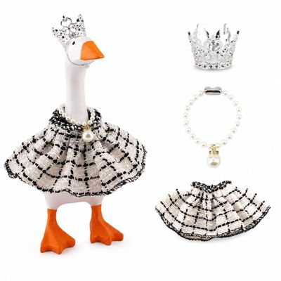 Mini Desk Goose Outfit 7 Inch, Black White Princess Dress with Pearl Necklace