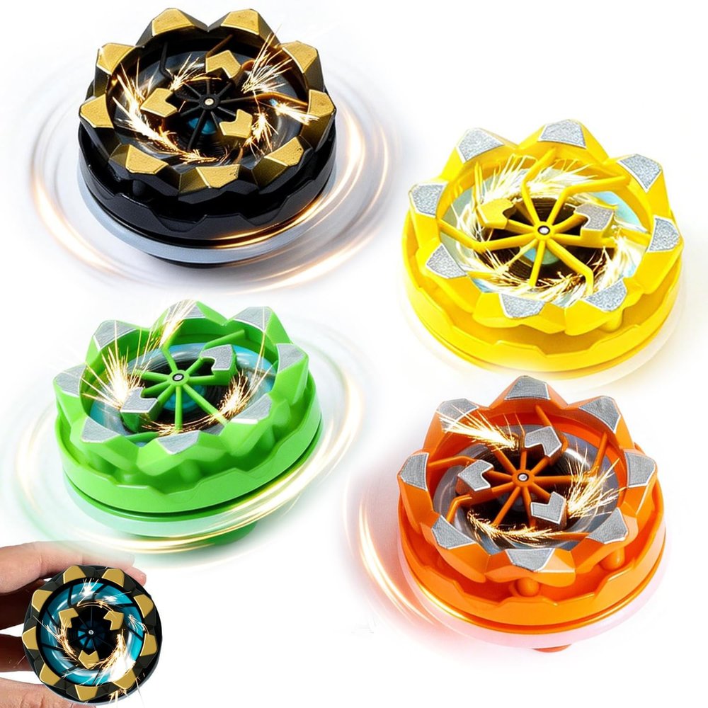 4-Pack Sparking Battle Spinning Tops, Bey-Style Light Up Gyro with Sparkler Effect, Sensory Fidget & Anxiety Relief Toys, Classroom Prizes, Stocking Stuffers, Party Favors Gifts for Boys Girls Ages 6+