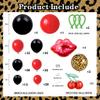110pcs Red and Black Balloon Garland Arch Kit with 3 Cheetah Leopard Foil Balloons, Giant Kiss Lips, Cherry Foil, DIY Green Stems for Y2K Baddie Birthday, Bachelorette Party Decorations view 2