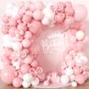 110pcs Coquette Pink Bow Balloon Garland Arch Kit with DIY 3D Ribbon Bows, 18/12/10/5 Inch Pastel Pink & White Latex Balloons for Girl Baby Shower, 1st Birthday, Balletcore Princess Party view 1