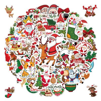 100 Pcs Christmas Stickers, Santa Claus, Reindeer, Sleigh & Christmas Trees Stickers, Vinyl Decals for Water Bottles, Laptops, Journals