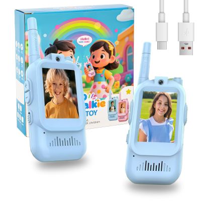 Video Walkie Talkies for Kids - 2 Pack with Real-Time Video & Voice Chat, Fun Voice Changer & Video Effects, Rechargeable, Long Range (500ft), Ideal for Indoor & Outdoor Play(Ages 3-12) (2 Blue)