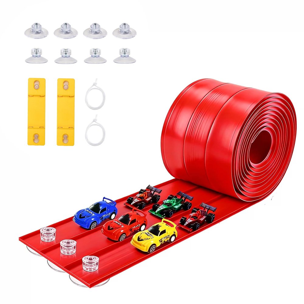 Flexible Race Track Toys for Kids: 20 Ft Flex Race Car Ramp Track with Suction Cups - Rolls Up Portable DIY Racetrack with 4 Racing Cars- Birthday Gifts for Boys Girls Ages 3+